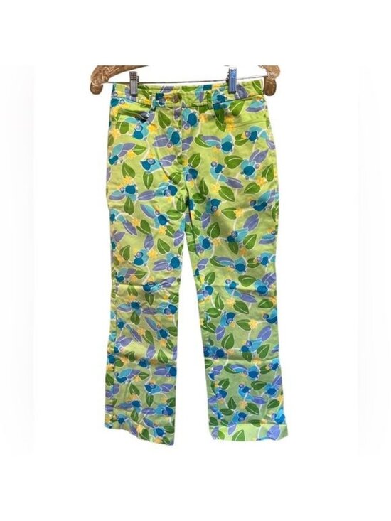 Lilly Pulitzer Pants - Lilly Pulitzer white label vintage pants size 2 Lime green with floral and birds